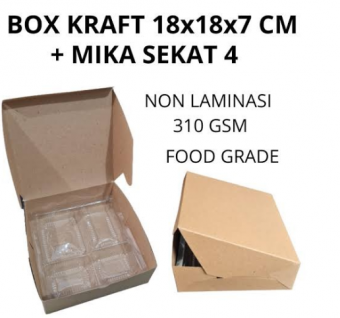 Lunch box kotak makan siang kraft 300 gsm isi 100 pcs non laminasi uk 18 x 18 cm